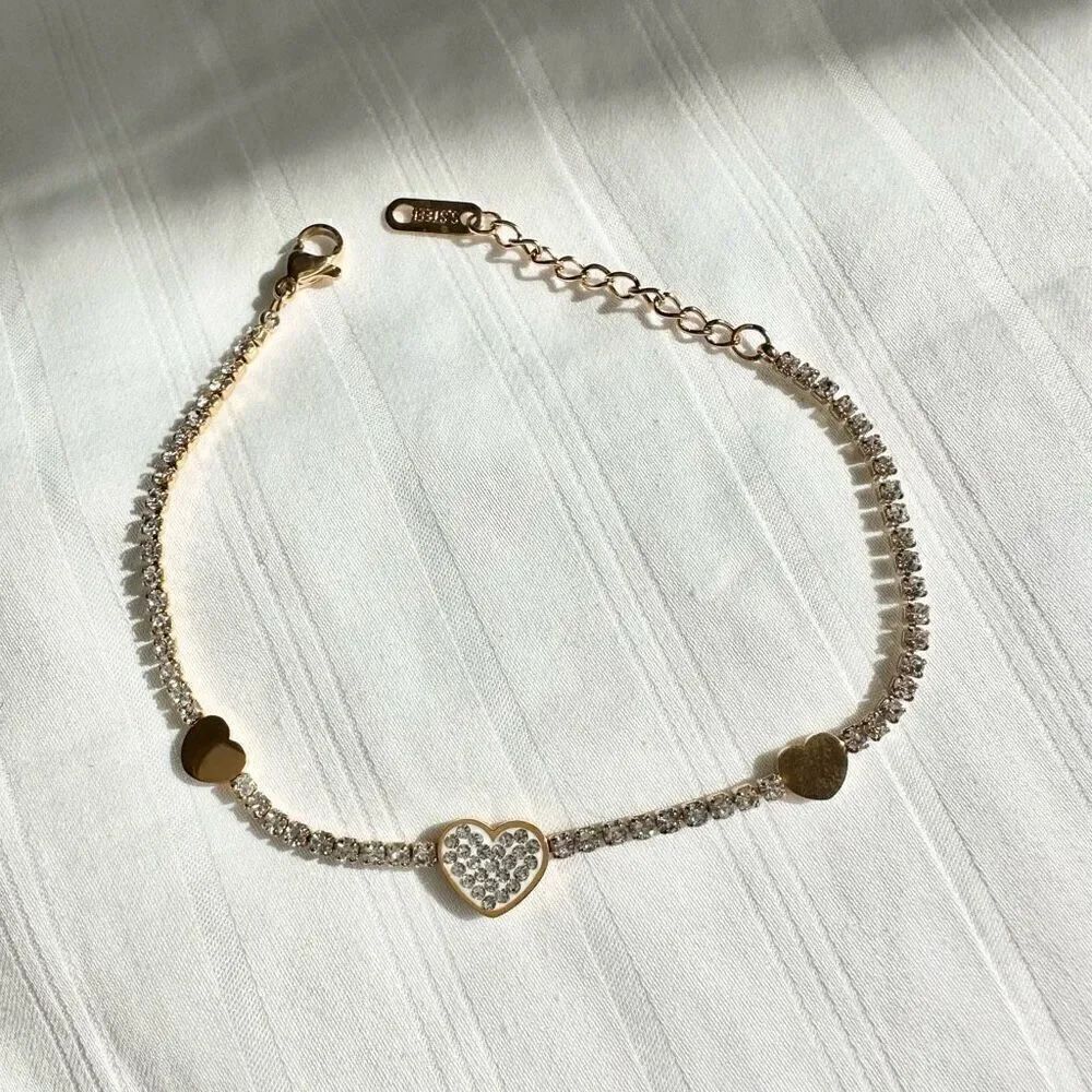 Golden heart stainless steel tennis bracelets